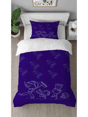 Greendecor Flamingo Okul Desenli Baskılı Özel Tasarımlı Çarşafsız Tek Kişilik Modern Tarz Çocuk Nevresim Takımı