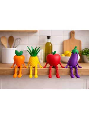 Mynivora 4'lü Eğlenceli Dekoratif Mutfak Figür Seti /havuç, Ananas, Domates, Patlıcan Aksesuar