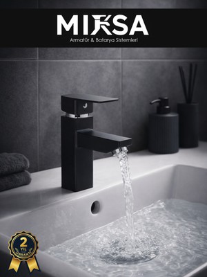 Mixsa Siyah Kare Sabit Banyo Lavabo Musluğu Bataryası