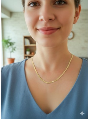 Lia Charm Altın Renk 4 Mm. Italyan Kolye 45 Cm. Zincir Vip Kararmaz Solmaz Çelik Koly