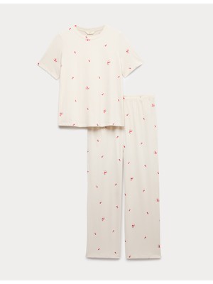 Marks & Spencer Saf Pamuklu Baskılı Pijama Takımı
