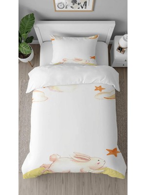 Greendecor Sevimli Tavşan Desenli Dijital Baskılı Özel Tasarım Çarşafsız Tek Kişilik Şık Çocuk Nevresim Takımı