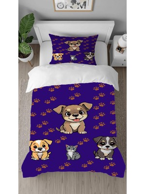 Greendecor Sevimli Köpek Desenli Dijital Baskılı Özel Tasarım Çarşafsız Tek Kişilik Şık Çocuk Nevresim Takımı