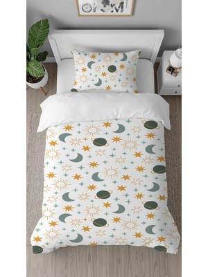 Greendecor Uzay Yıldız Ay Gezegen Desenli Baskılı Özel Tasarımlı Çarşafsız Renkli Tarz Şık Çocuk Nevresim Takım
