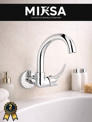 Mixsa Duvardan Tek Su Çıkışlı Pipo Köşe Borulu Lavabo-Eviye Bataryası Çeşmesi Musluğu