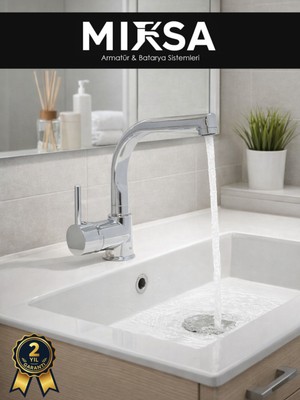 Mixsa Armut Balıksırtı Borulubanyo Lavabo Bataryası Çeşmesi Musluğu Çift Su Girişli