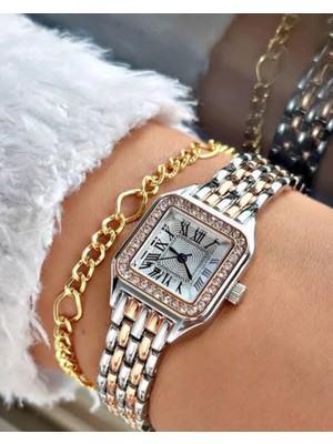 Çift Renkli Taşlı Kadın Alya Saat