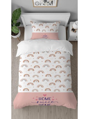 Greendecor Gökkuşağı Sweet Home Deseneli Dijital Baskılı Çarşafsız Tek Kişilik Çocuk Şık Nevresim Takımı