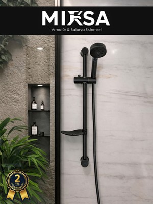 Mixsa Siyah Sürgülü Duş Seti – 5 Fonksiyonlu, Geniş Başlıklı, Ayarlanabilir Duş Sistemi Duş Başlığı