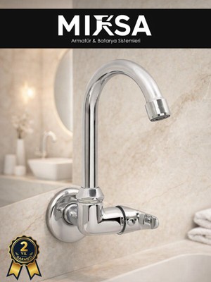 Mixsa Duvardan Tek Su Çıkışlı Pipo Baston Borulu Lavabo-Eviye Bataryası Çeşmesi Musluğu