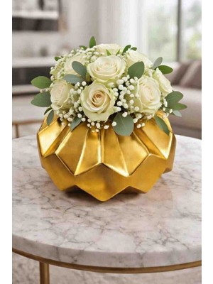 Gold Geometrik Tasarım Dekoratif Vazo Iskandinav