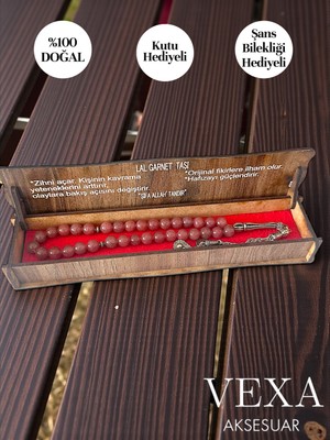 Vexa Aksesuar Lal Garnet Doğal Taş Tesbih – Ahşap Kutu Hediyeli