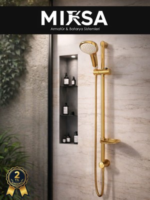 Mixsa Gold Sürgülü Duş Seti – 5 Fonksiyonlu, Geniş Başlıklı, Ayarlanabilir Duş Sistemi Duş Başlığı