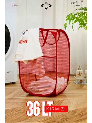 Liground 36 L Kırmızı Katlanabilir Çamaşır Sepeti Kumaş Malzeme ile Çok Amaçlı Kullanım