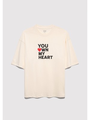 Mavi You Own My Heart Baskılı Ekru Tişört 0613253-83043