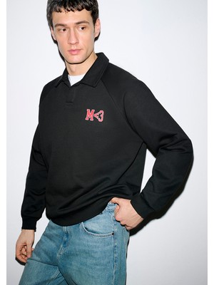 Mavi M Kalp Işlemeli Polo Yaka Siyah  Sweatshirt 0S10578-900