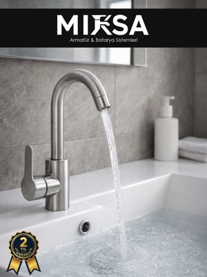 Mixsa Inox Delta Gri Mat Banyo Lavabo Musluğu Bataryası