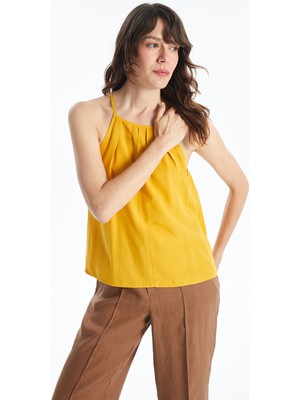 Lc Waikiki Yeni Sezon Halter Yaka Düz Keten Karışımlı Kadın Bluz