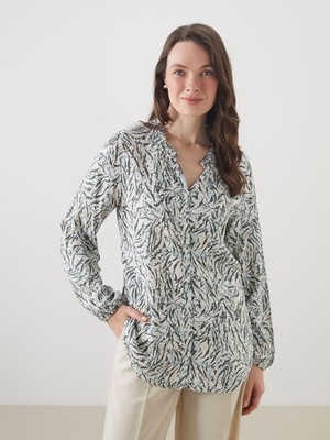 Lc Waikiki Yeni Sezon Kaçık Yaka Desenli Kadın Gömlek