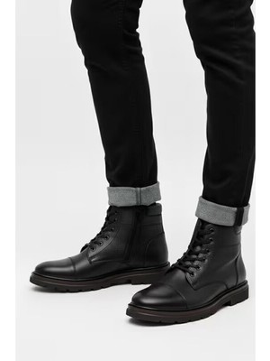 Velmora Erkek Siyah Hakiki Deri Kışlık Bot Fermuarlı, Günlük ve Şehir Stili