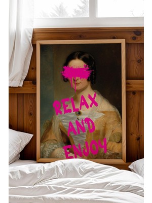 Satürn Design Relax And Enjoy Çerçeveli Tablo Boyalı Göz Detaylı Estetik Tasarım Şık Ev Hediyesi Altered Art