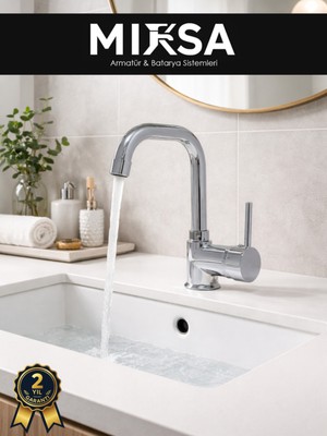 Mixsa Armut Köşe Borulu Banyo Lavabo Bataryası Çeşmesi Musluğu Çift Su Girişli
