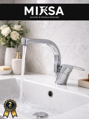 Mixsa Balıksırtı Borulu Banyo Lavabo Bataryası, Musluğu, Çeşmesi Çift Su Girişli