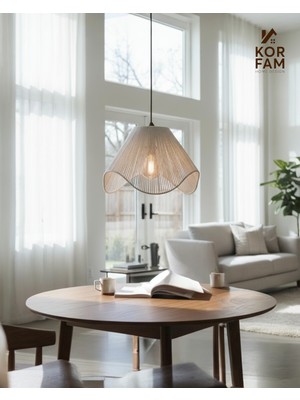 Korfam Home Design Wavy Avize - Beyaz Hasır El Yapımı Bohem Asimetrik Şekilli Rustik Avize