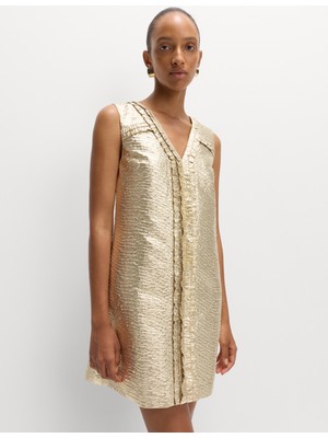 Marks & Spencer Metalik V Yaka Mini Elbise