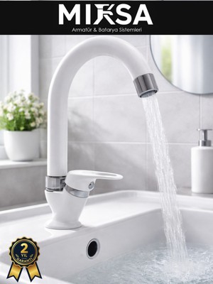 Mixsa Beyaz Mermerden Tek Su Çıkışlı Lavabo-Eviye Musluk Bataryası