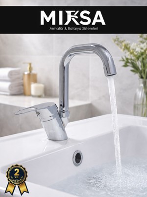 Mixsa Köşe Borulu Banyo Lavabo Bataryası, Musluğu, Çeşmesi Çift Su Girişli