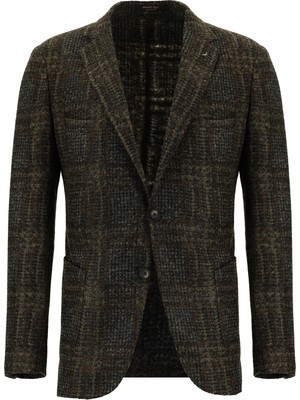 Abdullah Kiğılı 7 Drop Slim Fit Dar Kesim İtalyan Yünlü Ekose Örme Ceket
