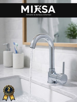 Mixsa Armut Baston Borulu Banyo Lavabo Bataryası Çeşmesi Musluğu Çift Su Girişli