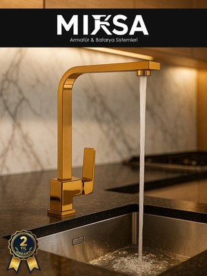 Mixsa Lüx Gold Kare Mutfak Eviye Bataryası, Musluğu, Ağır Gövde Kaliteli