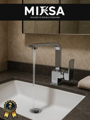 Mixsa Lüx Krom Kare Lavabo Bataryası, Musluğu, Ağır Gövde Kaliteli