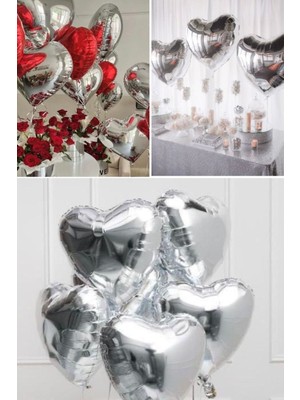 Munico 5 Adet Sevgililer Günü & Doğum Günü Düğün Partisi Süslemeleri Helyum Balon Seti Gümüş Balon Ipli