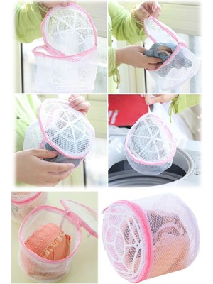 Munico Sütyen Yıkama Torbası Fileli Çamaşır Fermuarlı Pembe Çantası Çamaşır Makinesi Darbe Hasar Almaz File