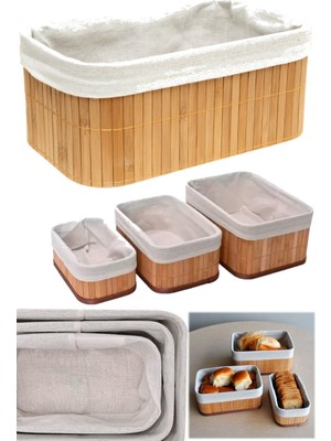 Munico Meyve Sofra Aksesauarı Bambu Üçlü Sepet Mutfak Çeyizlik 3 Boy Kaliteli 3 Parça Ekmek Sepeti