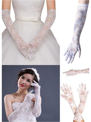 Munico Gelin Eldivenleri Parti Eldiven 40 cm Gelinlik Kadın Düğün Tam Parmak Eldiven Parti Dantel Eldiven