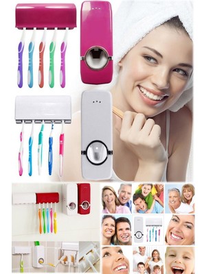 Munico Duvara Mermere Aynaya Yapışabilen Diş Fırçası Tutacağı & Diş Macunu Sıkacağı Aparatı 5'li Otomatik