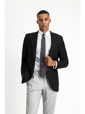 Kiğılı 7 Drop Slim Fit Dar Kesim Desenli Yünlü İtalyan Ceket