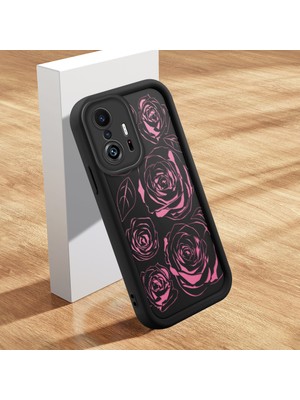 Ucuc Xiaomi 11T PRO/11T 5g Uyumlu Silikon Malzeme Darbeye Dayanıklı Siyah Renkli Kılıf Kelebek Gül Deseni