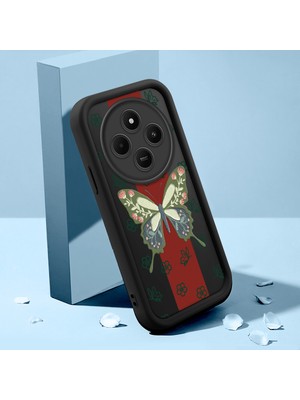 Ucuc Xiaomi Redmi 14C/A4 Uyumlu Silikon Malzeme Darbeye Dayanıklı Siyah Renkli Kılıf Kelebek Gül Deseni