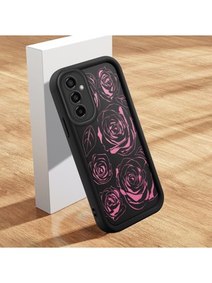 Ucuc Samsung Galaxy M23 Uyumlu Silikon Malzeme Darbeye Dayanıklı Siyah Renkli Kılıf Kelebek Gül Deseni