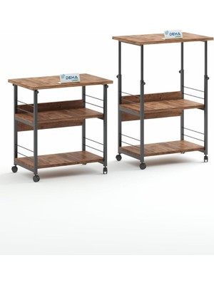 Delixa Çok Amaçlı Yükseklik Ayarlı Frenli Tekerlekli 3 Katlı Mutfak Fırınlık Kahve Masası Yazıcı Sehpası Se
