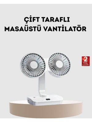 Mestore Kablosuz USB Şarjlı 720° Döner Masaüstü Fan – Çift Taraflı Serinlik ve Gece Lambası