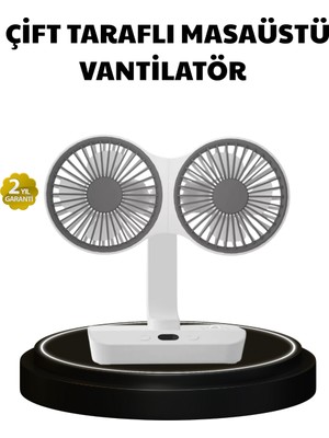 Mestore 720° Dönebilen Çift Başlıklı USB Şarjlı Masaüstü Vantilatör – Sessiz ve Güçlü Serinlik