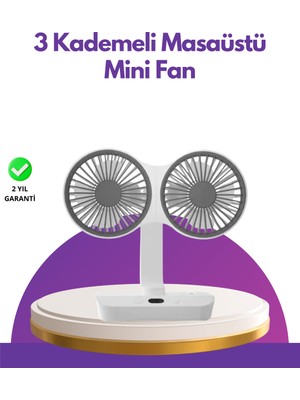 Mestore 4 Kademeli Hız Ayarlı USB Şarjlı Çift Taraflı Masaüstü Vantilatör