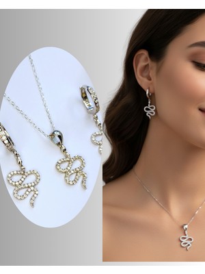 KESKİN GÜMÜŞ Gümüş Yılan Tasarım Kolye Küpe Kadın Set Yılbaşı Yeni Yıl Hediye 2