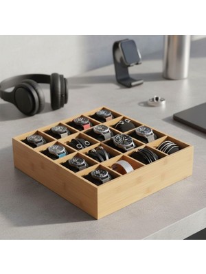 Delixa Bambu Çekmece Içi 15 Bölmeli Organizer | Çok Amaçlı Takı, Saat, Çorap, Iç Giyim ve Kemer Düzenleyici